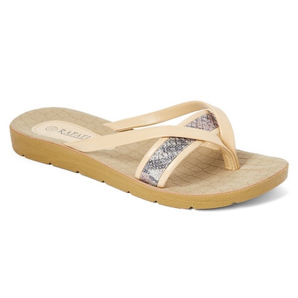 Beige & Silver Cross-Strap Sandal